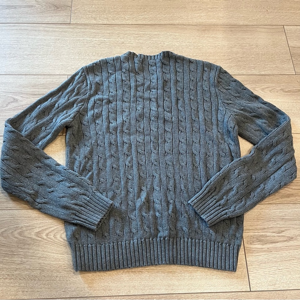 Ralph Lauren Crew Neck Cable Knit Gray Cotton Sweater Preppy Size XL - Picture 4 of 6